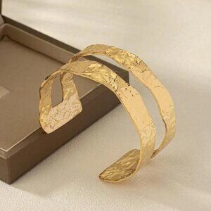 Gold textured cuff bracelet bangle